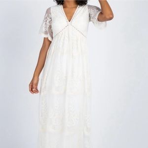PinkBlush White Mesh Lace Overlay Maternity Maxi Dress